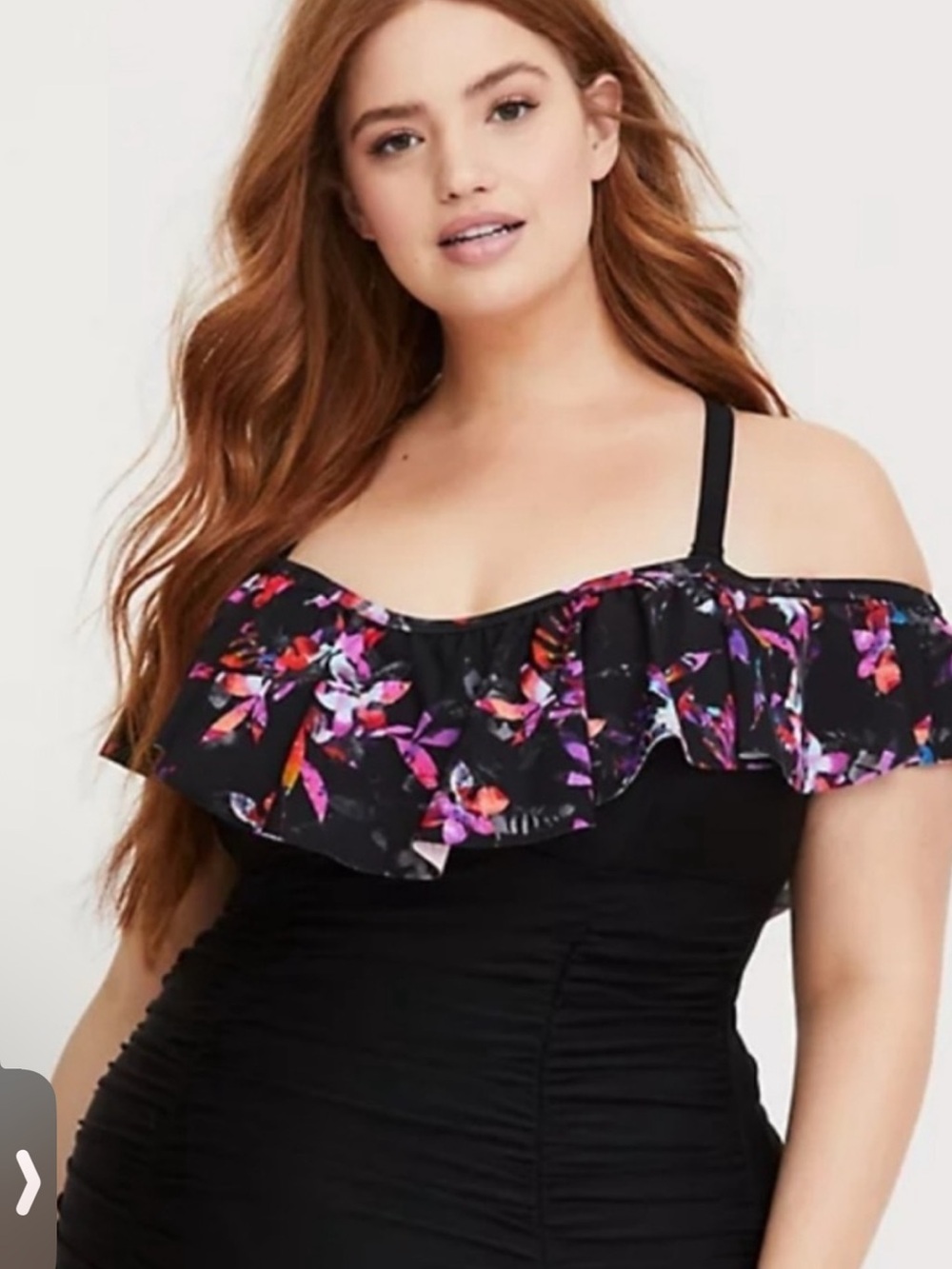 Torrid Floral And Black Tropic Off Shoulder Flounce One Piece Swimsuit Size 3
